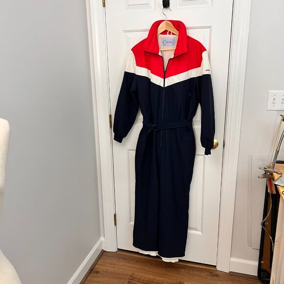 French Vintage 70s 80s Olympic One Piece Ski Suit  France Color block Retro - Picture 11 of 15